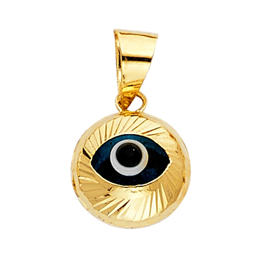 14K Yellow Gold Evil Eye Fluted Pendant